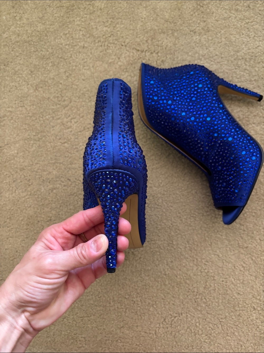 NWOT INC Blue Crystal Embellished Peep-Toe High Heel Booties - Picture 4 of 8